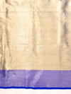 Banarasee Handloom Zari Woven Tissue Saree With Floral Satin Border-Beige & Blue