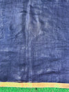 Bhagalpur Handloom Pure Linen Saree With Gold & Silver Stripes-Blue
