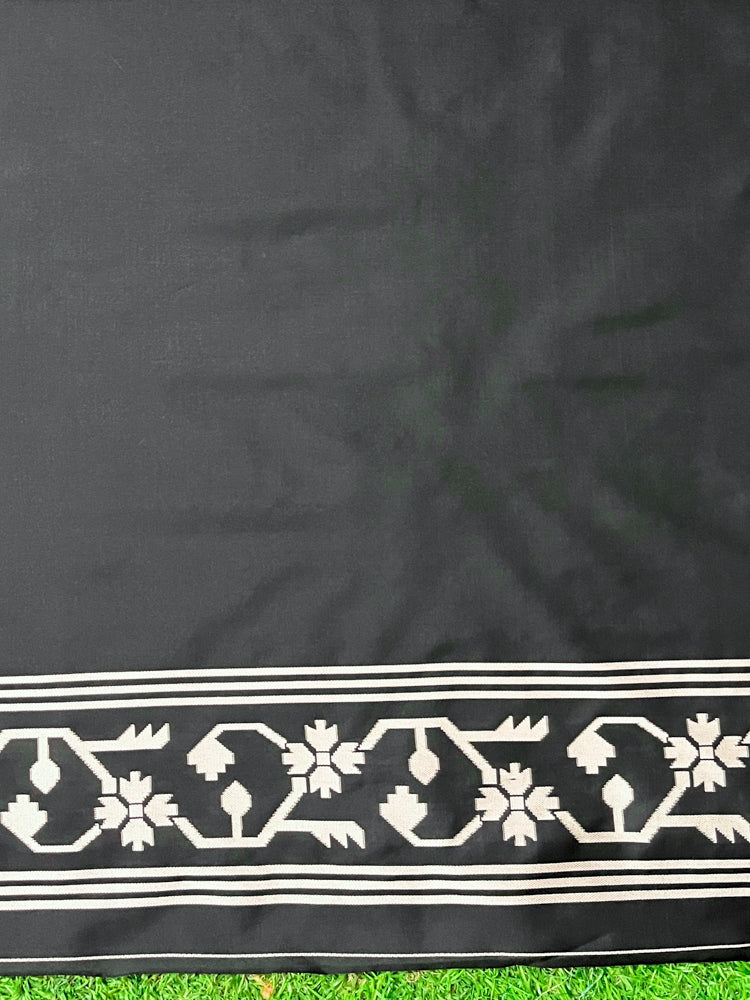 Banarasee Handloom Semi Silk Saree With Resham Geometric Design & Border-Black