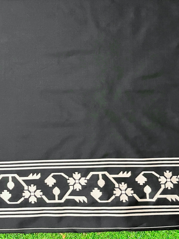 Banarasee Handloom Semi Silk Saree With Resham Geometric Design & Border-Black