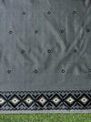 Banarasee Handwoven Semi-Tussar Silk Saree With Resham Work & Geometric Border-Beige & Black