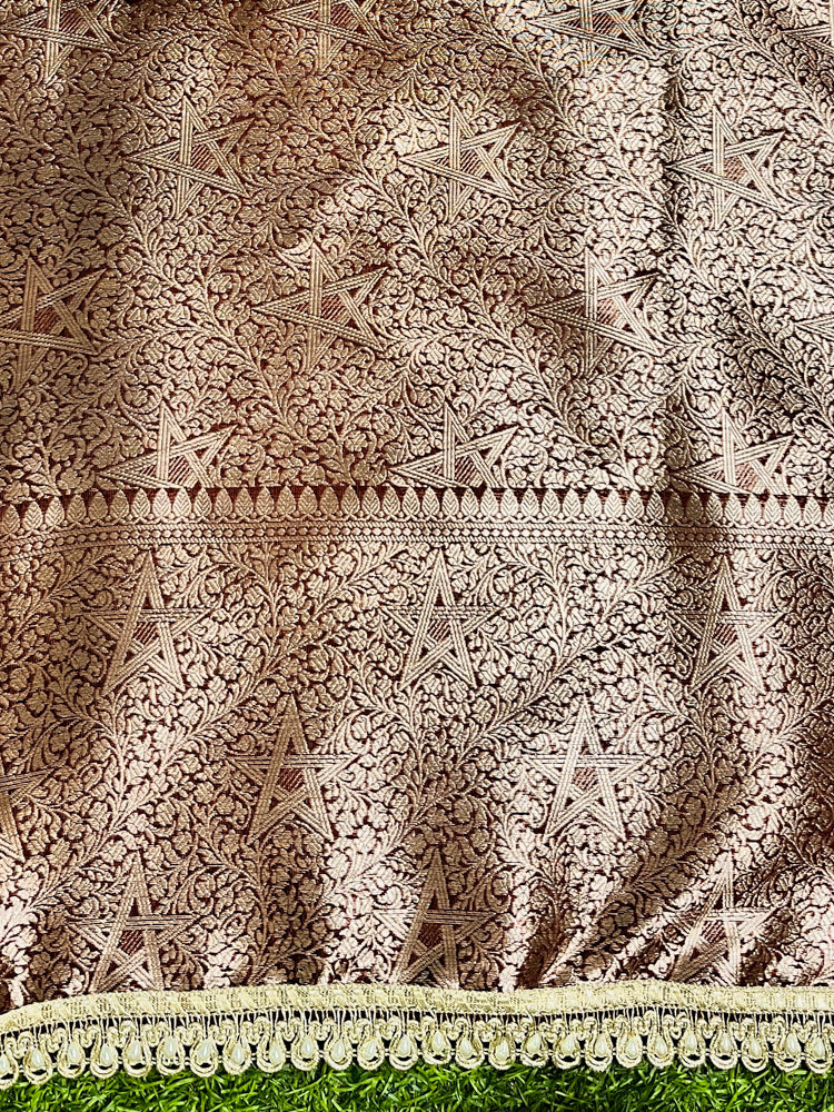 Banarasee Semi Chiffon Saree With Buti Design Broad Zari Border & Lace-Burgundy