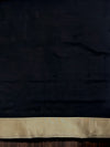 Banarasee Handloom Plain Semi Katan Saree With Ganga Ghat Zari Border-Black