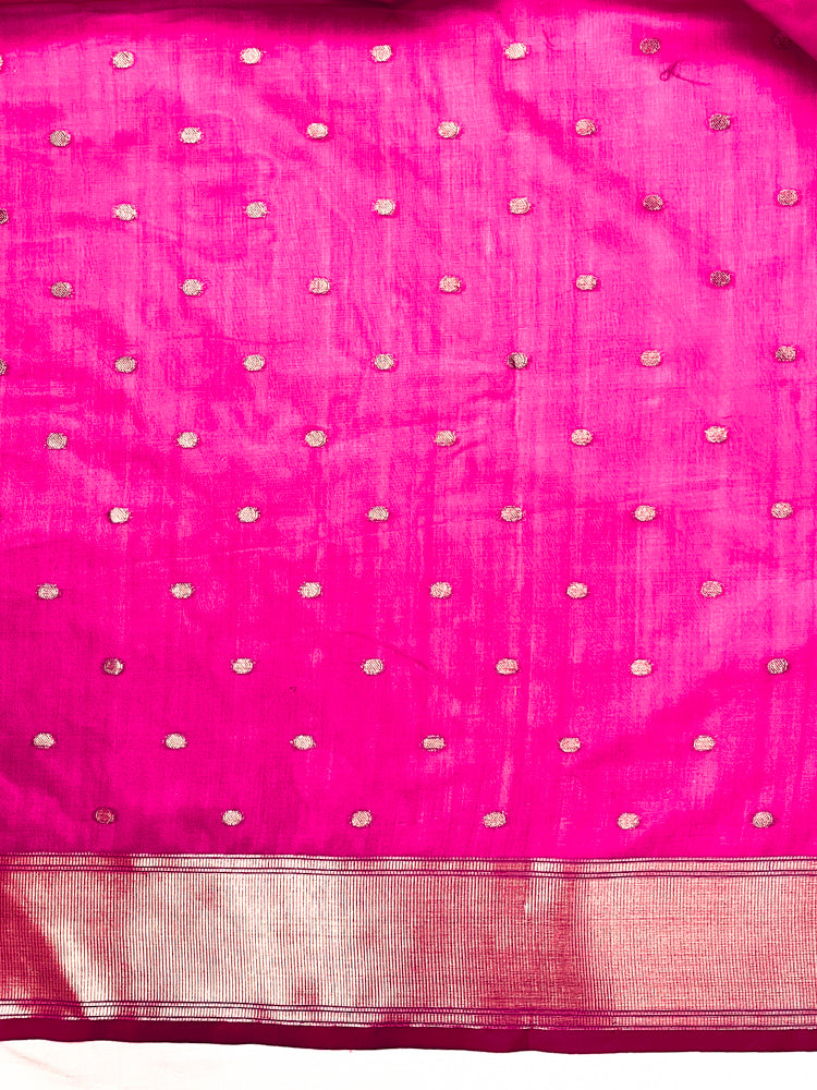 Banarasee Handloom Tissue Saree With Zari Buti Design & Border-Pink