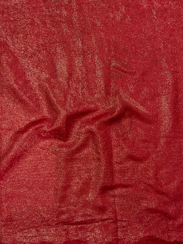 Banarasee Handwoven Shimmer Silk Saree With Lace-Red
