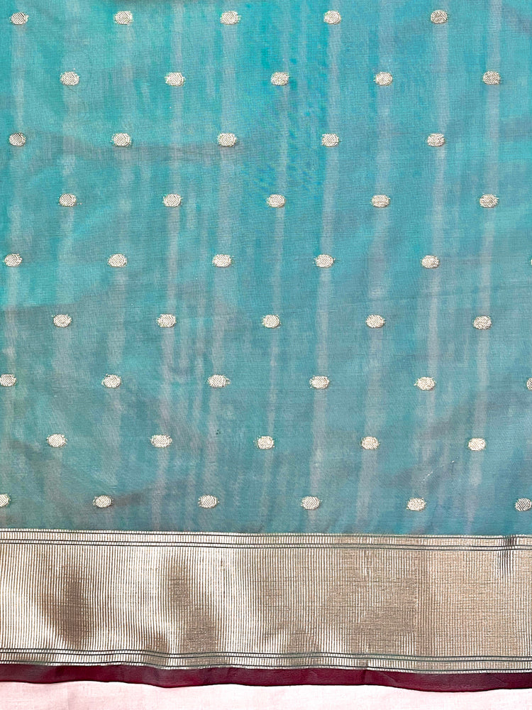 Banarasee Handloom Tissue Saree With Zari Buti Design & Border-Light Green