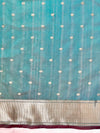 Banarasee Handloom Tissue Saree With Zari Buti Design & Border-Light Green