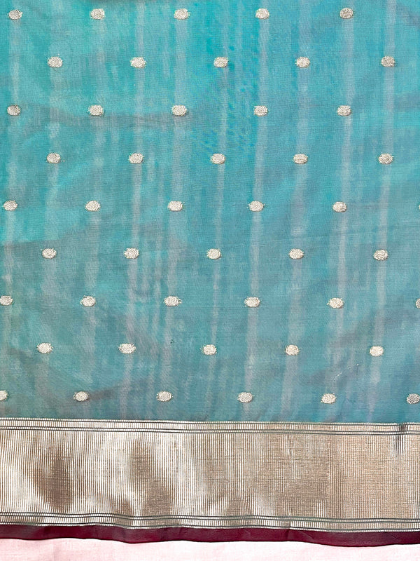 Banarasee Handloom Tissue Saree With Zari Buti Design & Border-Light Green