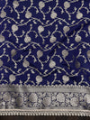 Banarasee Handloom Semi Silk Plain Saree With Zari Border & Lace-Blue