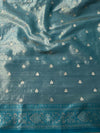 Banarasee Contrast Border Buta Design Tissue Saree-Grey & Blue