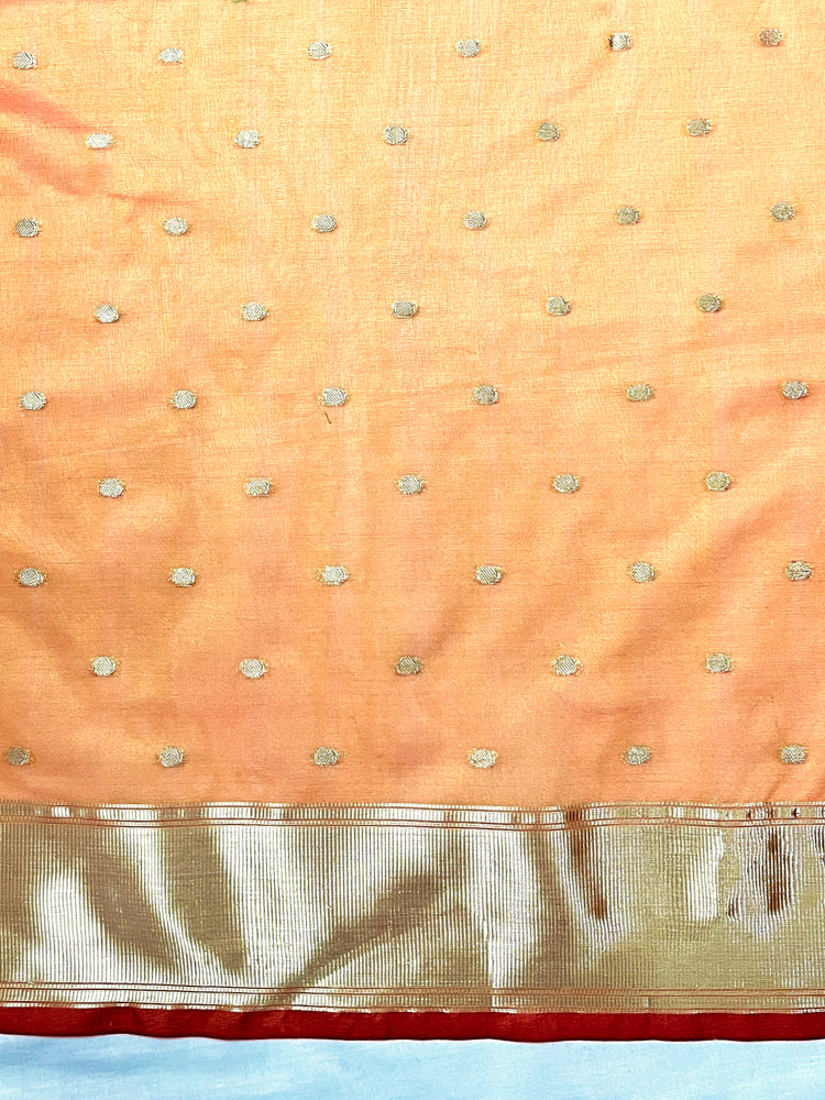 Banarasee Handloom Tissue Saree With Zari Buti Design & Border-Yellow