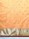 Banarasee Handloom Tissue Saree With Zari Buti Design & Border-Yellow