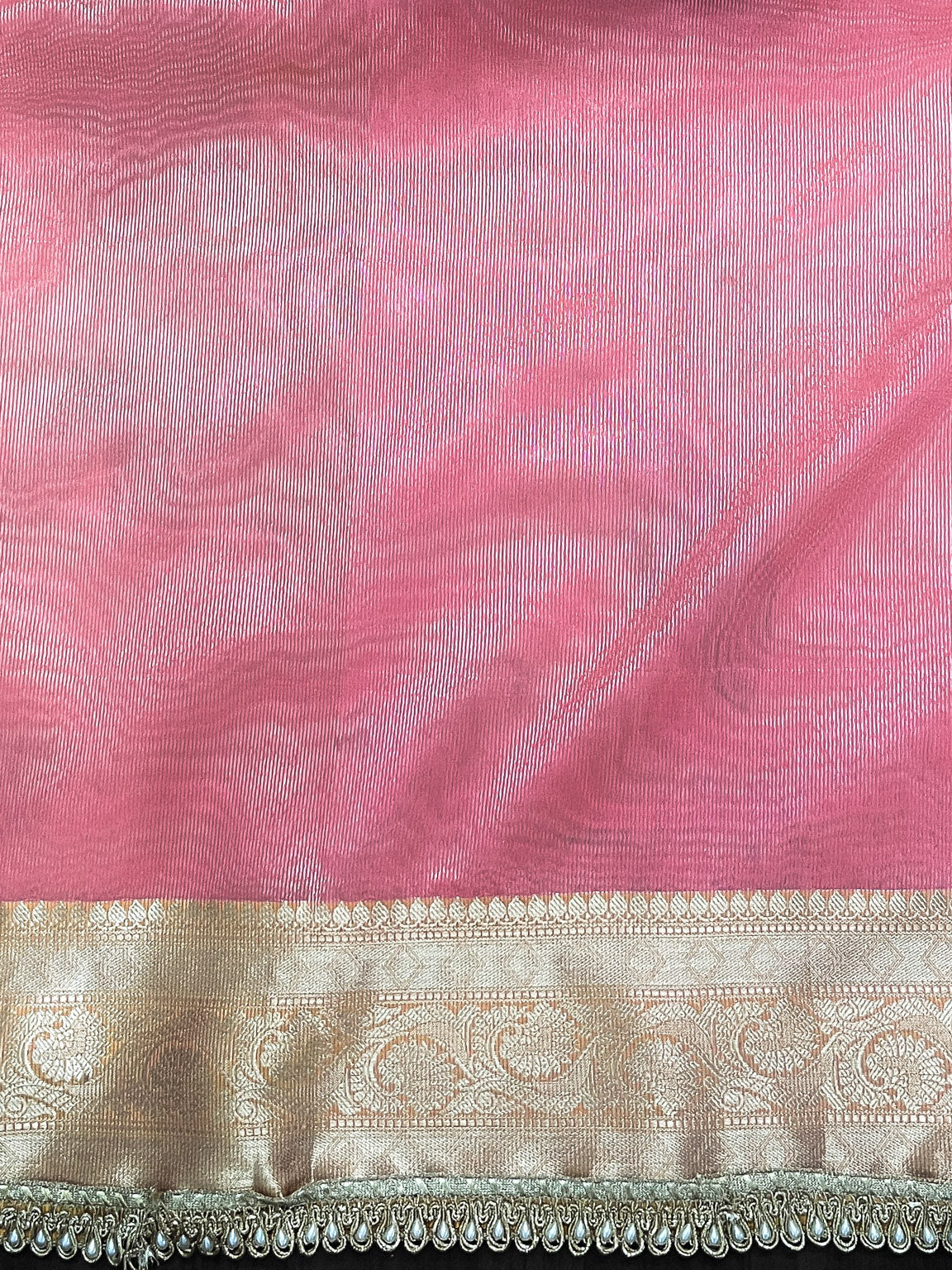 Banarasee Handloom Semi Silk Saree With Buti Design Zari Border & Lace-Hot Pink