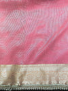 Banarasee Handloom Semi Silk Saree With Buti Design Zari Border & Lace-Hot Pink