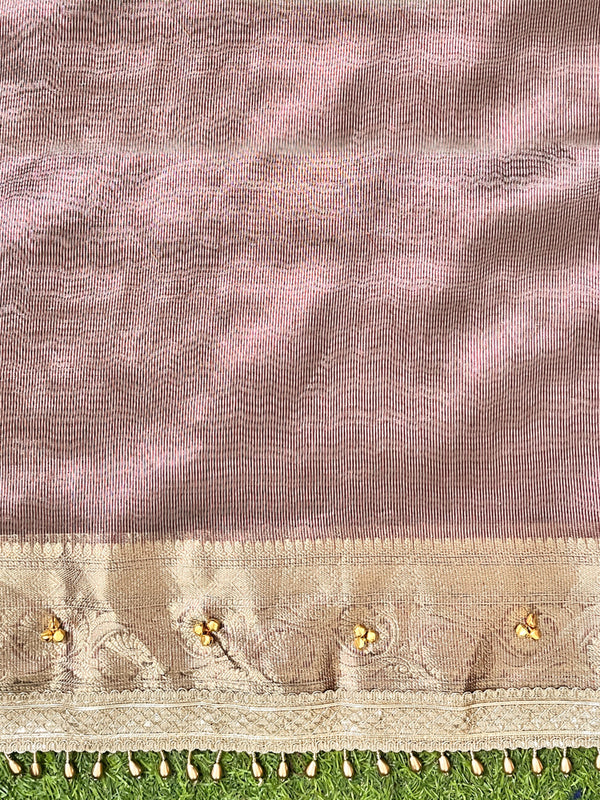 Banarasee Handwoven Tissue Saree With Embroidered Ghungroo Work-Maroon