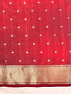 Banarasee Handloom Tissue Saree With Zari Buti Design & Border-Red