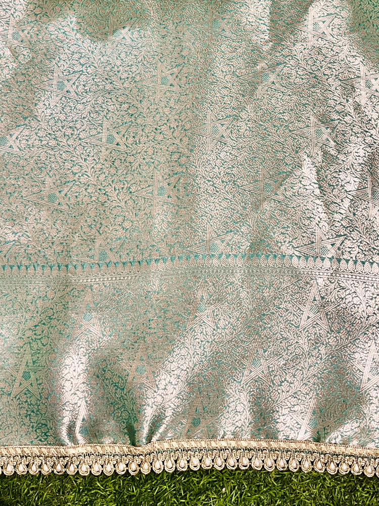 Banarasee Semi Chiffon Saree With Buti Design Broad Zari Border & Lace-Light Blue
