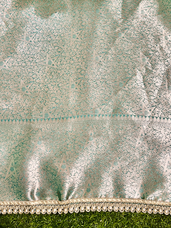 Banarasee Semi Chiffon Saree With Buti Design Broad Zari Border & Lace-Light Blue