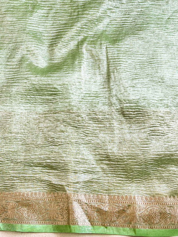 Banarasee Handwoven Crushed Tissue Saree-Green