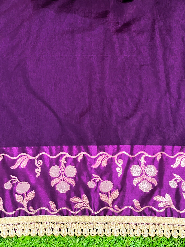 Banarasee Handloom Semi Silk Saree With Buti Design Zari Border & Lace-Violet