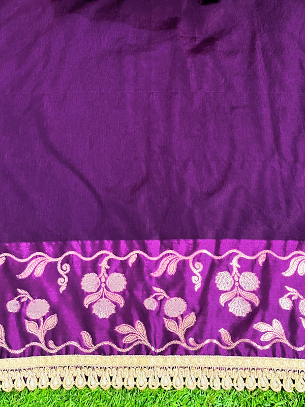Banarasee Handloom Semi Silk Saree With Buti Design Zari Border & Lace-Violet