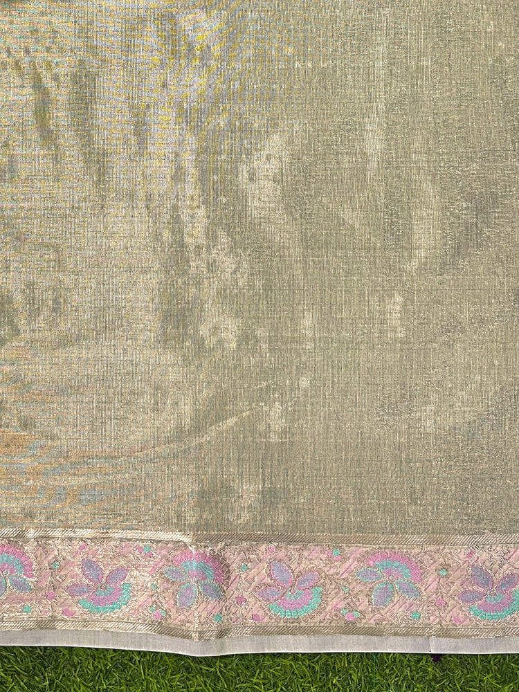 Banarasee Handloom Plain Soft Tissue Shine Saree With Resham Zari Border & Lace-Light Yellow