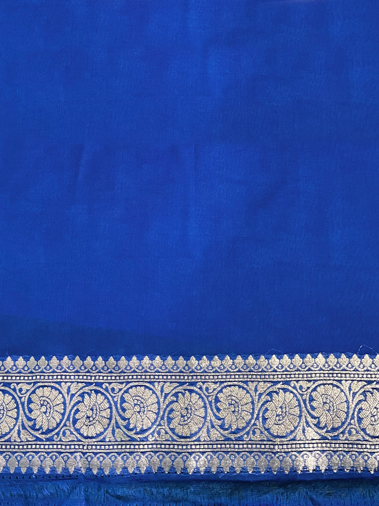 Banarasee Handloom Semi Silk Saree With Buta Design Zari Border & Lace-Blue
