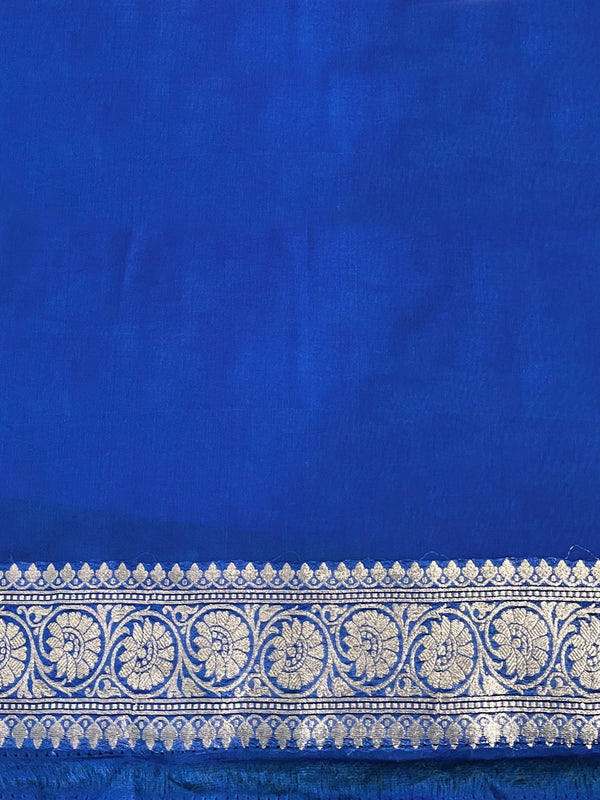 Banarasee Handloom Semi Silk Saree With Buta Design Zari Border & Lace-Blue