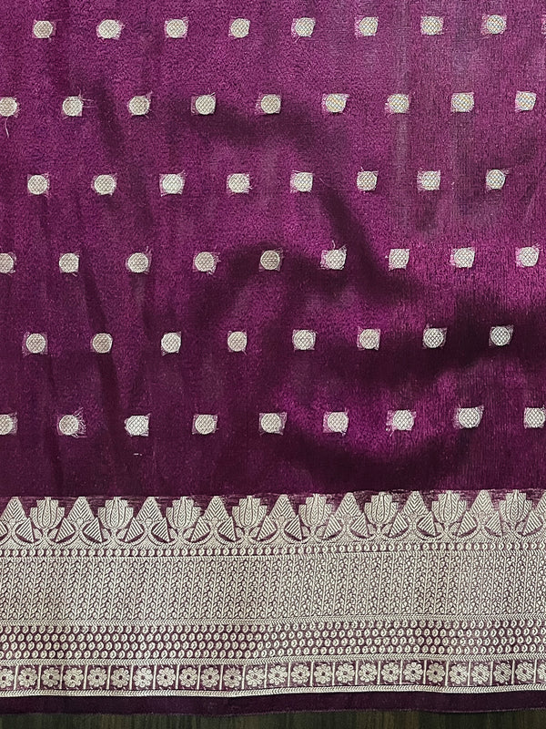 Banarasee Handloom Tissue (Saubhagyavati Bhava) Lace Saree With Buti Design Border & Lace-Purple