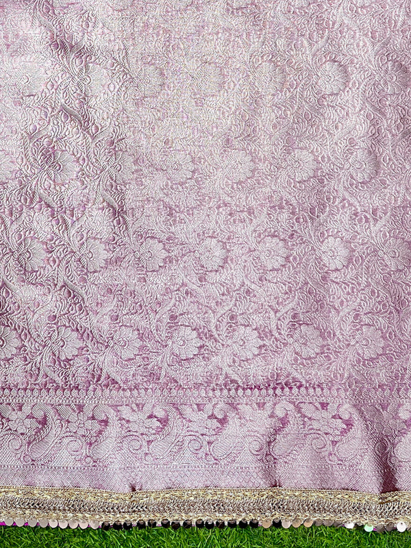 Banarasee Tissue Hand Embroidered Mirror Work Saree-Light Pink