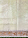 Banarasee Cotton Silk Plain Saree With Floral Zari Border-Cream