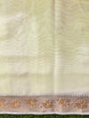 Banarasee Cotton Silk Plain Saree With Floral Zari Border-Light Yellow