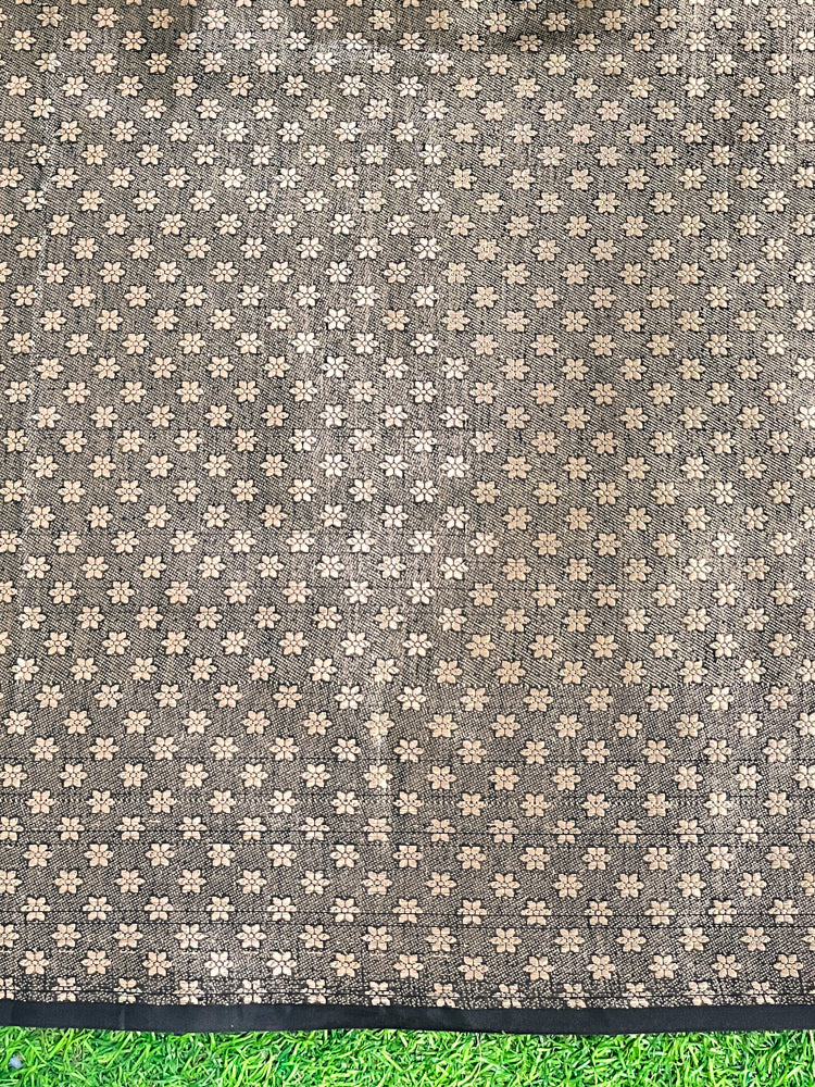 Banarasee Handloom Cotton Silk Saree With Zari Buti Design & Geometric Border-Black