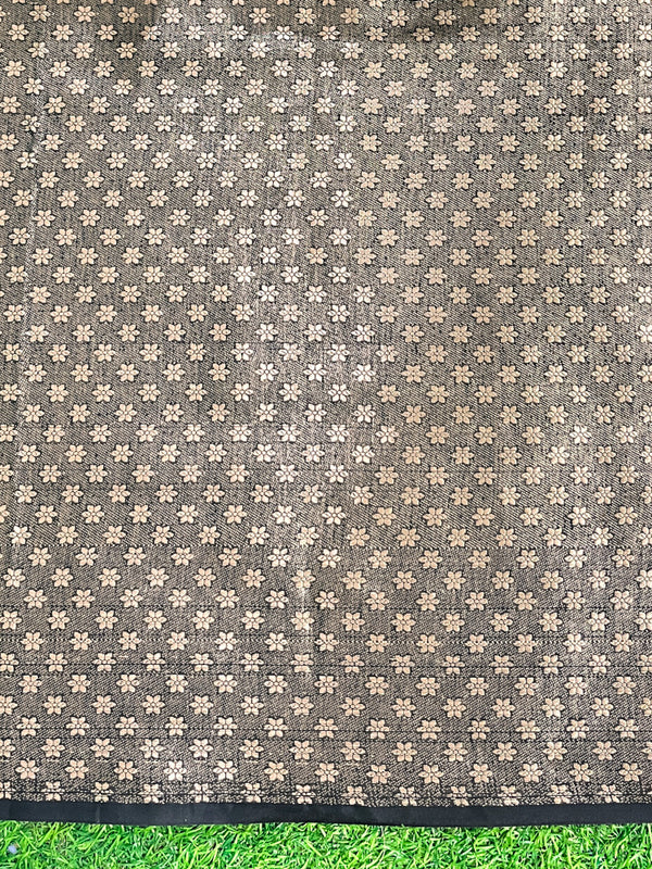 Banarasee Handloom Cotton Silk Saree With Zari Buti Design & Geometric Border-Black