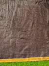 Bhagalpur Handloom Pure Linen Saree With Gold & Silver Stripes-Brown