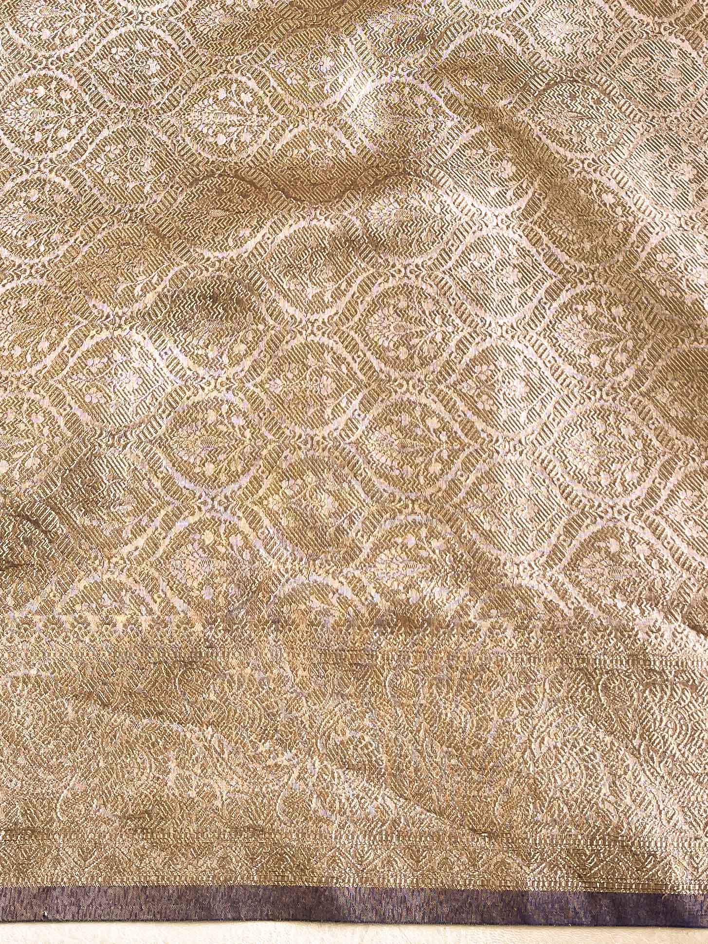 Banarasee Handwoven Tissue Saree With Meena Border Design-Brown