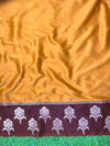 Banarasee Handloom Dual Tone Semi Silk Saree With Buti Design & Contrast Border-Yellow & Burgundy