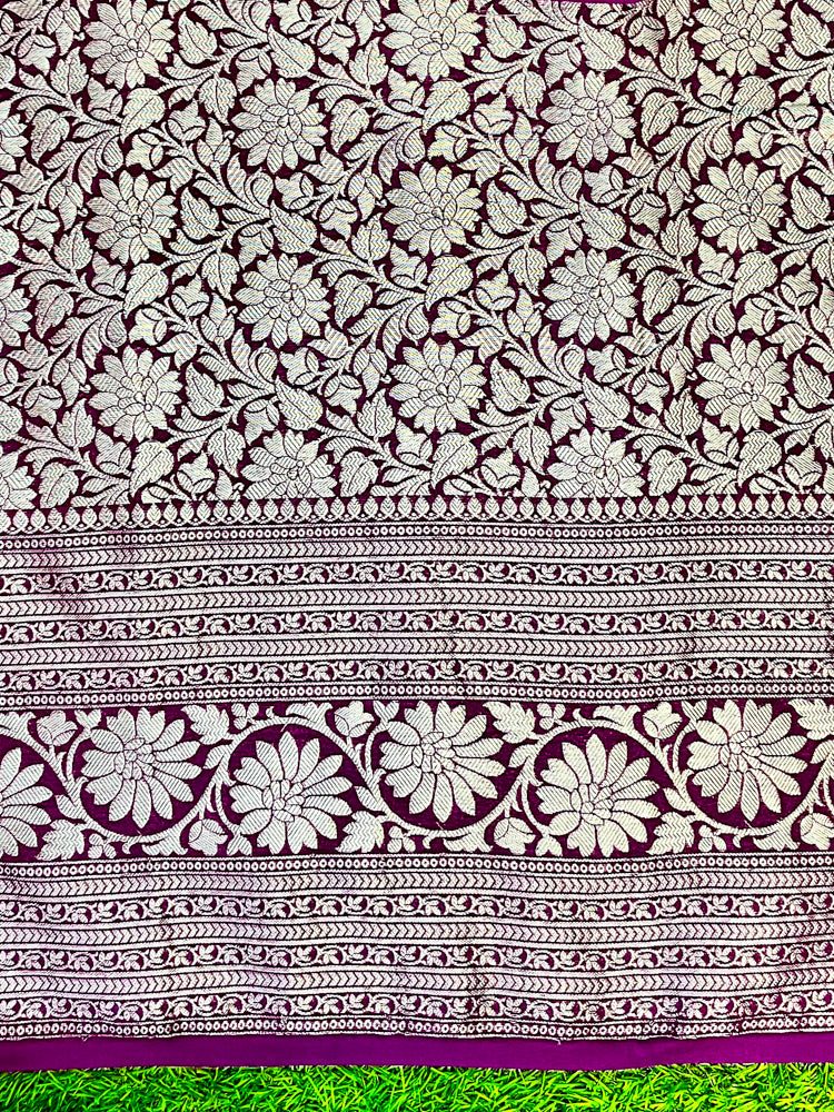Banarasee Handwoven Georgette Saree With Zari Work & Border-Purple