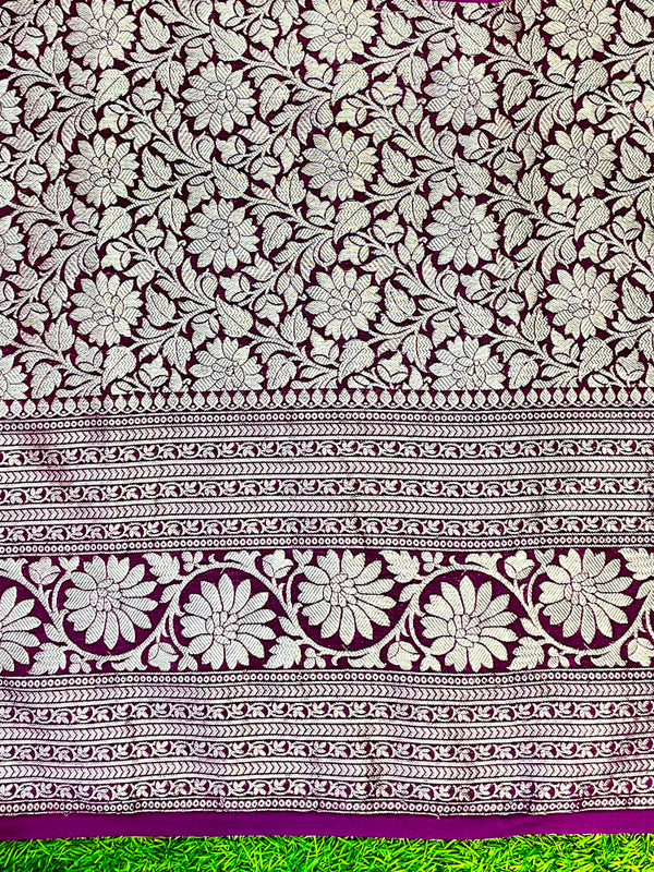Banarasee Handwoven Georgette Saree With Zari Work & Border-Purple