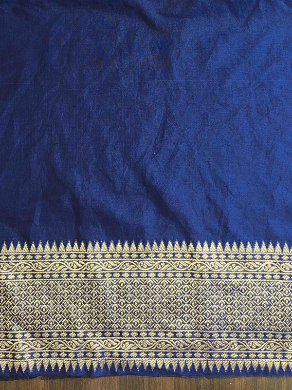 Banarasee Semi Chiffon Saree With Floral Zari Work & Border-Blue