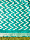 Bhagalpur Handloom Pure Linen Cotton Zig-Zag Pattern Saree-Turquoise Green