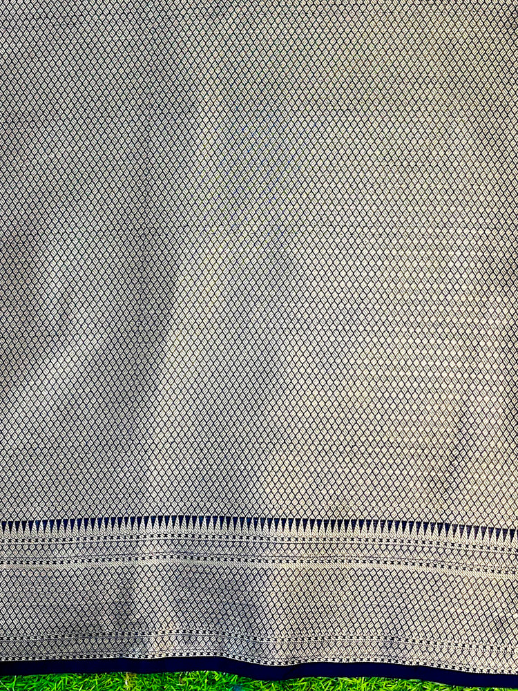 Banarasee Handwoven Georgette Saree With Zari Buta Design & Border-Deep Blue