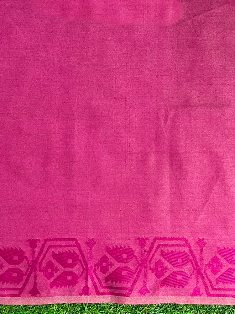 Banarasee Handwoven Semi-Tussar Saree With Hand Block Print Design-Beige