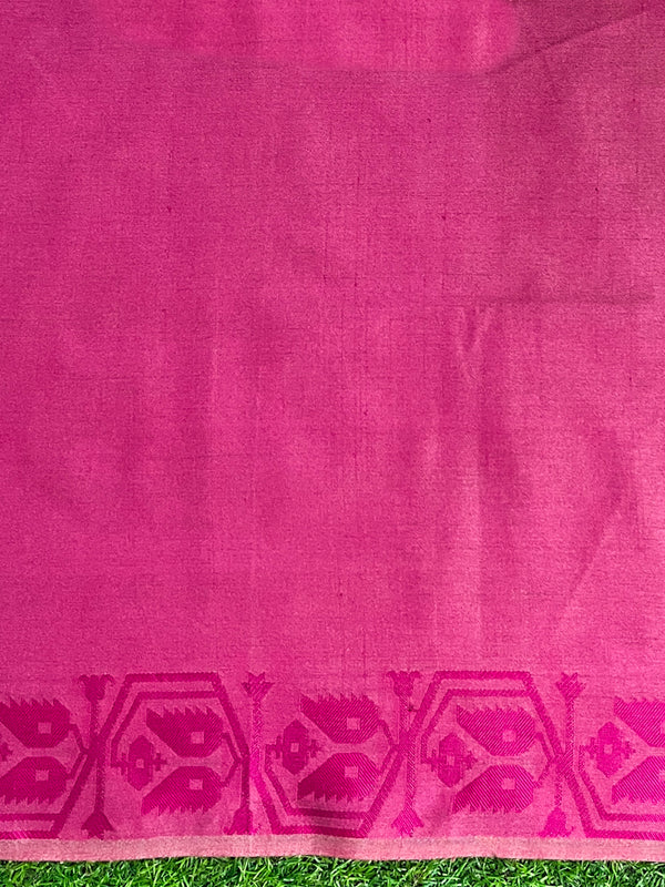Banarasee Handwoven Semi-Tussar Saree With Hand Block Print Design-Beige