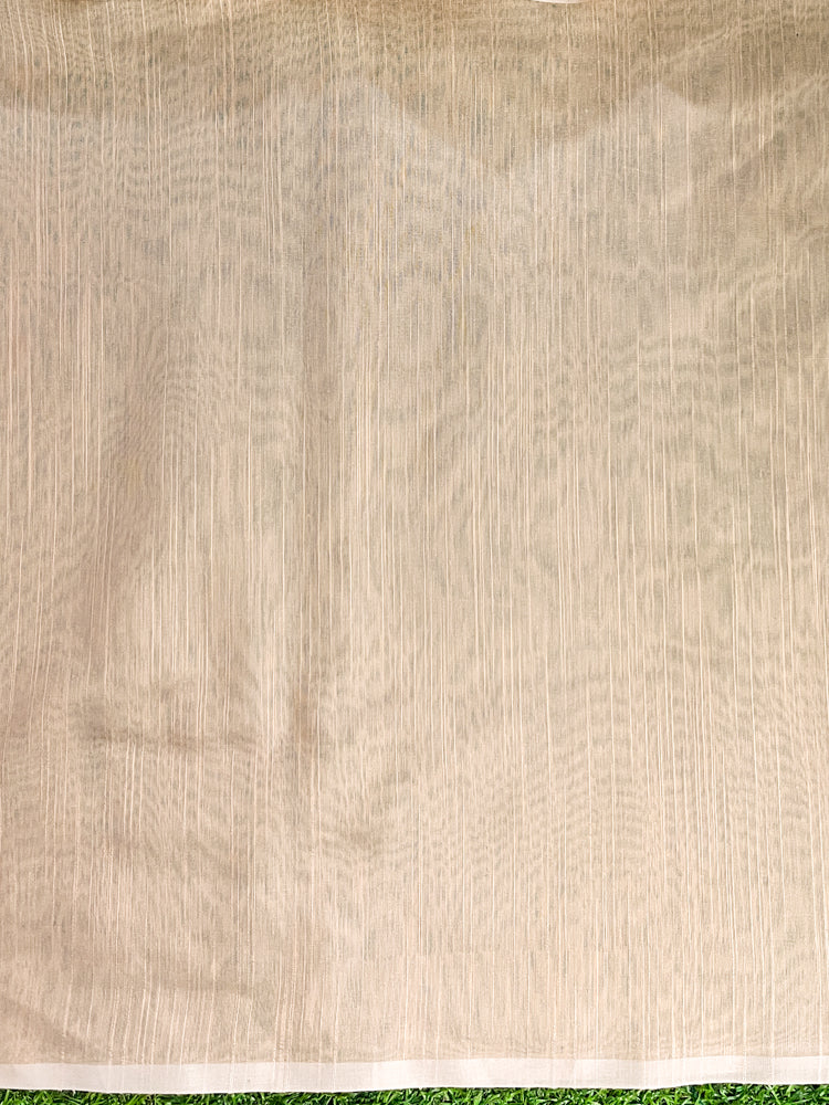 Banarasee Handloom Chanderi Cotton Saree With Hand Embroidered Floral Design-Beige