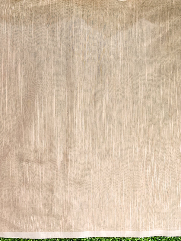 Banarasee Handloom Chanderi Cotton Saree With Hand Embroidered Floral Design-Beige