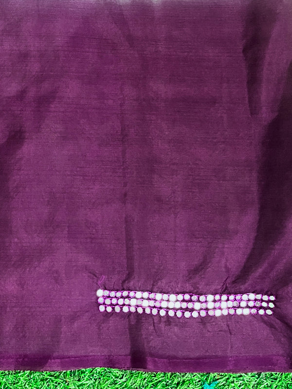 Banarasee Handwoven Organza Mix Saree With Mirror Work-Multicolor