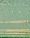 Banarasee Handloom Semi Silk Saree With Buti Design & Striped Zari Border-Pastel Green