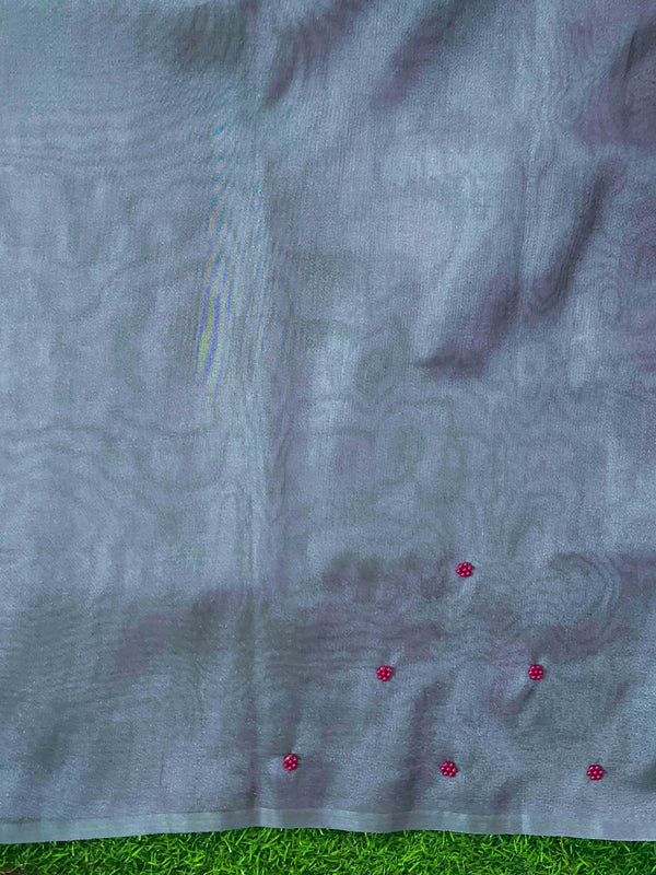Banarasee Handwoven Tissue Saree With Handwoven Pearl Motifs-Grey