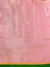 Banarasee Handloom Semi Silk Saree With Leaf Pattern & Floral Zari Border-Peach